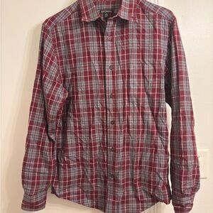George Men's Casual Red and Gray Plaid Shirt